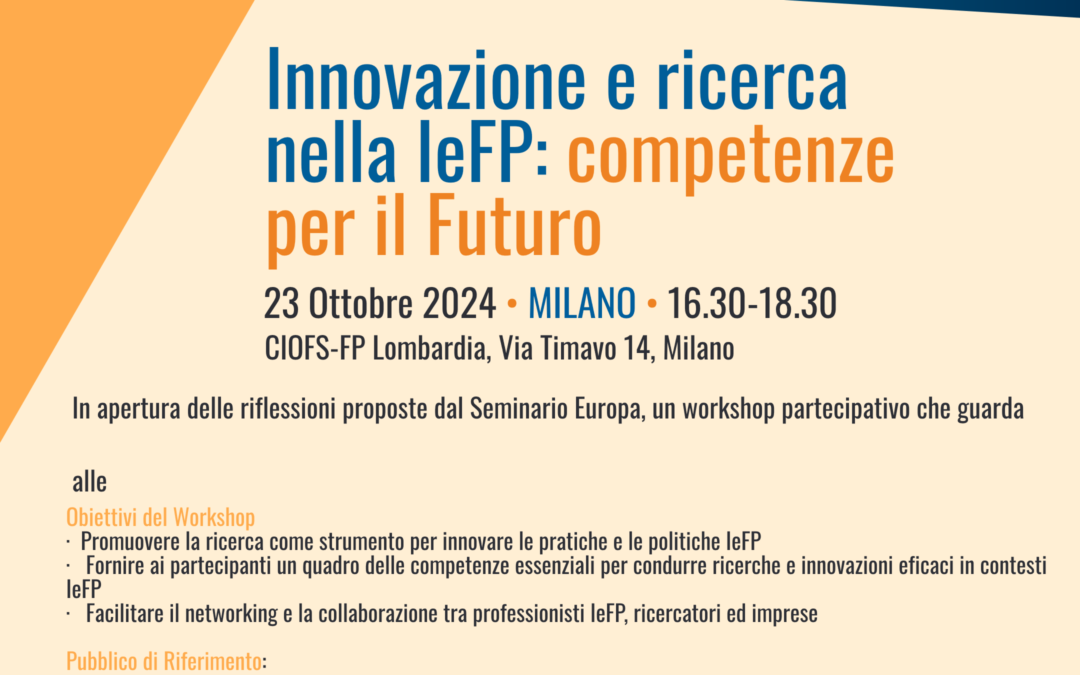 NEARVET – Seminario di Ricerca Applicata “Innovazione e ricerca nella IeFP:  Competenze per il Futuro “